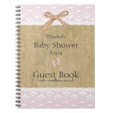 Pink Lace & Burlap Image - Baby Shower Guest Book- Notebook