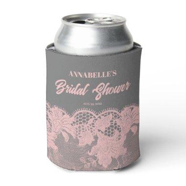 Pink Lace Grey Bridal Shower Can Cooler