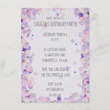 Pink & Lavender Confetti Girls Birthday Party Invitations