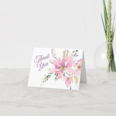 Pink Lavender Watercolor Floral Wedding Thank You