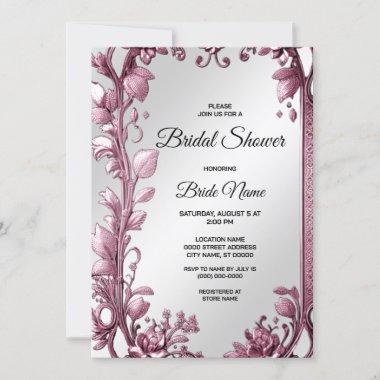 Pink Leaves Flourish Floral Bridal Shower Invitations
