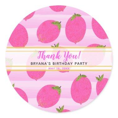 Pink Lemons Lemonade Summer Fruit Watercolor Favor Classic Round Sticker
