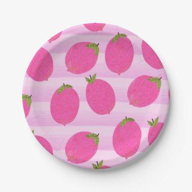 Pink Lemons Lemonade Summer Fruit Watercolor Party Paper Plates