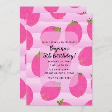 Pink Lemons Summer Fruit Bright Birthday Party Invitations