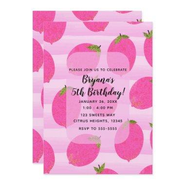 Pink Lemons Summer Fruit Bright Birthday Party Invitations