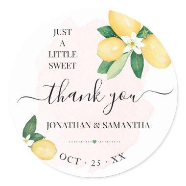 Pink Lemons Wedding  Thank You Classi Classic Round Sticker