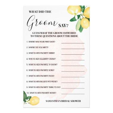Pink Lemons What did Groom Say Shower Game Invitations Flyer