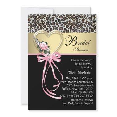 Pink Leopard Black Gold Leopard Bridal Shower Invitations