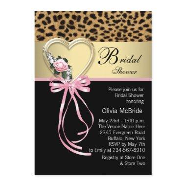 Pink Leopard Black Gold Leopard Bridal Shower Invitations