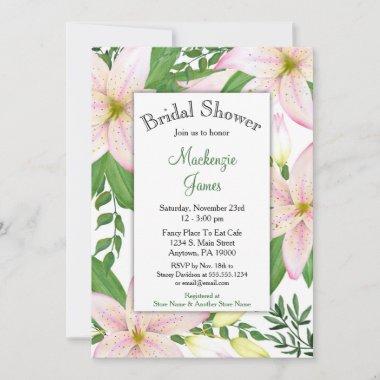 Pink Lily Floral Bridal Shower Invitations Lilies