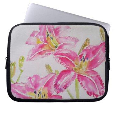 Pink Lily lillies Watercolor Painting Floral Laptop Sleeve