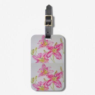Pink Lily lillies Watercolor Painting Floral Luggage Tag