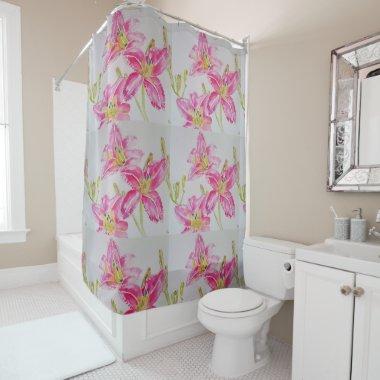 Pink Lily lillies Watercolor Painting Floral Shower Curtain