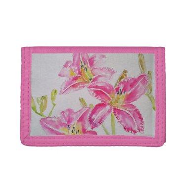 Pink Lily lillies Watercolor Painting Floral Trifold Wallet