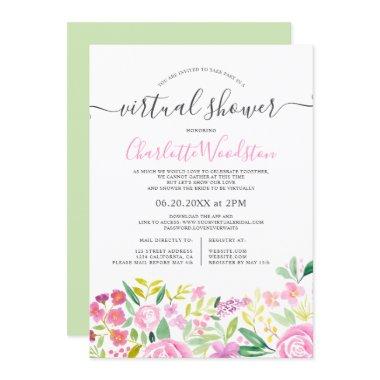 Pink lime floral watercolor script virtual shower Invitations