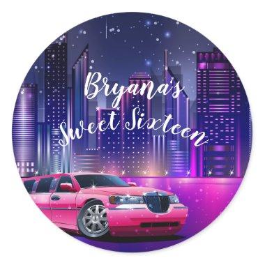 Pink Limo Limousine City Sweet 16 Birthday Party Classic Round Sticker
