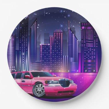 Pink Limo Limousine City Sweet 16 Birthday Party Paper Plates