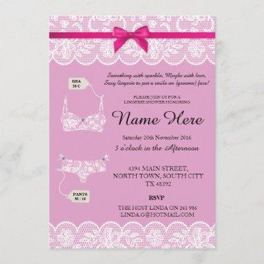 Pink Lingerie Shower Bridal Party Lace Bow Invites