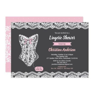 Pink lingerie shower Invitations chalkboard lace