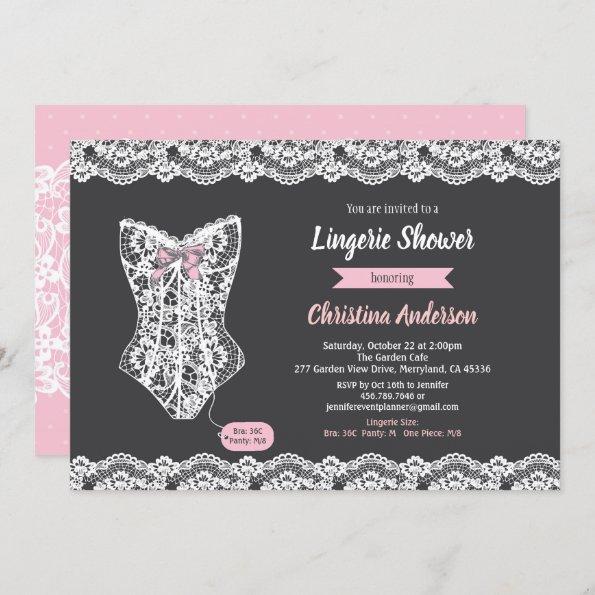 Pink lingerie shower Invitations chalkboard lace