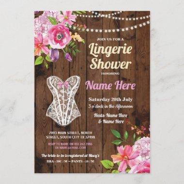 Pink Lingerie Shower Wood Flowers Invitations