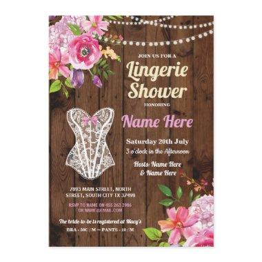 Pink Lingerie Shower Wood Flowers Invitations