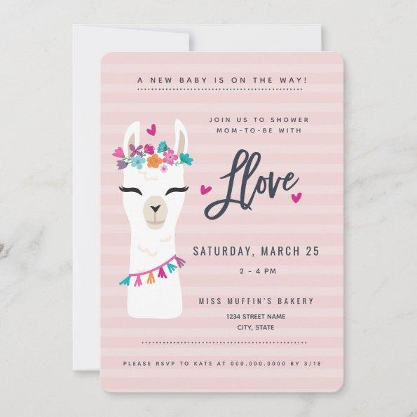 Pink LLama baby shower Invitations // llama love