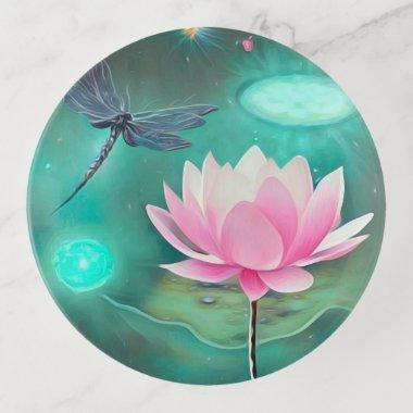 Pink Lotus & Dragonfly Trinket Tray