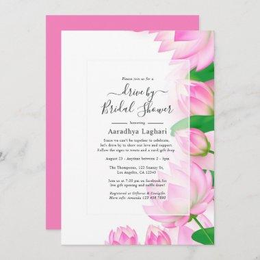Pink Lotus Flower Indian Drive By Bridal Shower Invitations