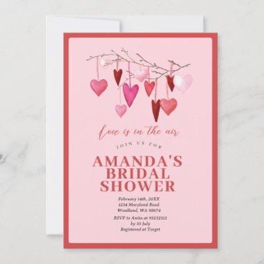 Pink Love is in the air Valentine Bridal Shower Invitations