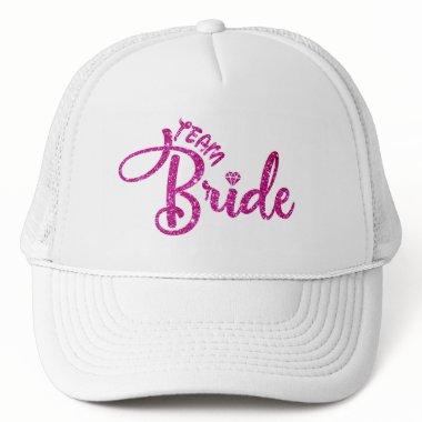 Pink Magenta Glitter Bridal White team Bride hat