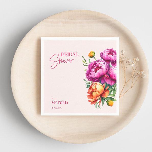 Pink magenta peach peonies elegant  napkins