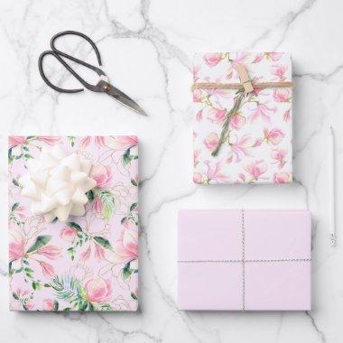 Pink Magnolia Blossoms Spring Bridal Shower Wrapping Paper Sheets