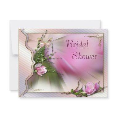 Pink Magnolia Butterfly Sparkle Bridal Shower Invitations