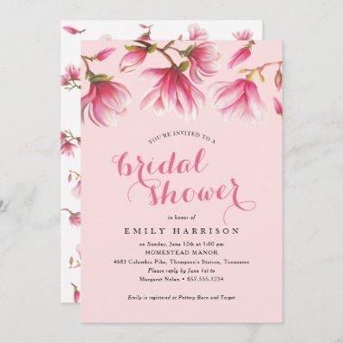 Pink Magnolia Floral Blooms Wedding Bridal Shower Invitations