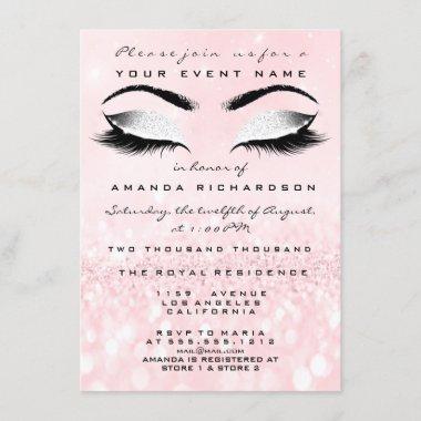 Pink Makeup White Glitter 16th Bridal Shower Invitations