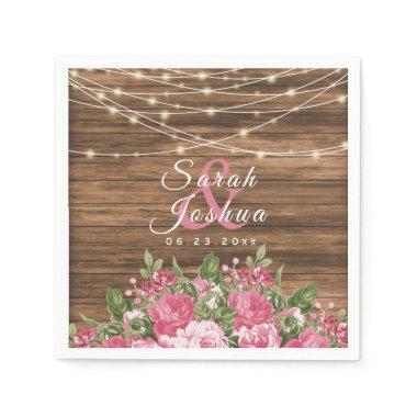 Pink Mauve Floral on Wood Background Napkins