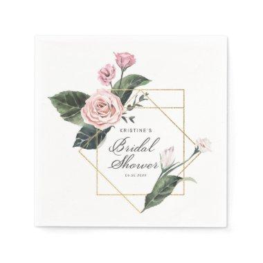 Pink Mauve Rose Floral Gold Frame Bridal Shower Na Napkins