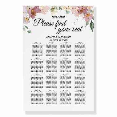 Pink Mauve Vintage Floral Seating Welcome Chart Foam Board
