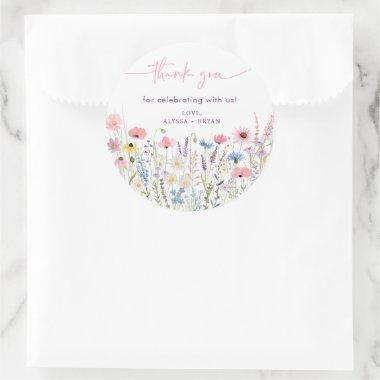 Pink Meadow Wildflowers Baby Shower Classic Round Sticker