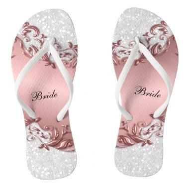 Pink Metallic Floral & Confetti Glitter | Wedding Flip Flops