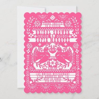 Pink Mexican Fantail Doves Papel Picado Shower Invitations