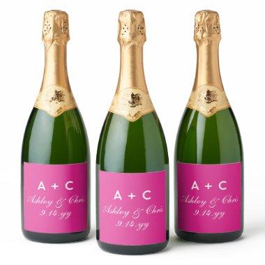 Pink Modern Personalized Wedding Champagne Favor Sparkling Wine Label
