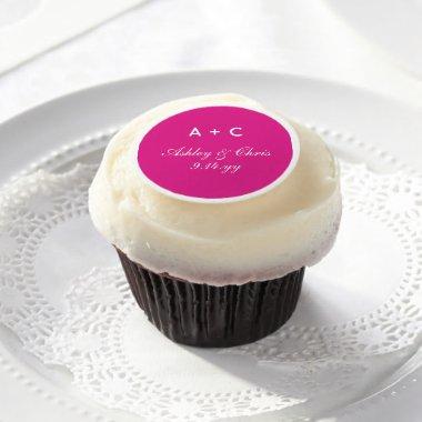 Pink Modern Personalized Wedding Reception Favor Edible Frosting Rounds