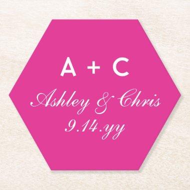 Pink Modern Personalized Wedding Reception Favor Paper Coaster