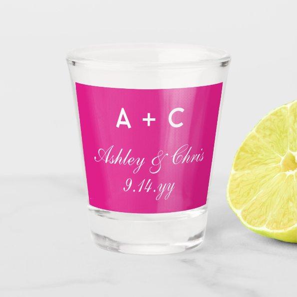 Pink Modern Personalized Wedding Reception Favor Shot Glass