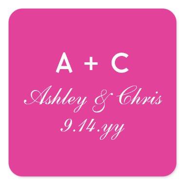 Pink Modern Personalized Wedding Reception Favor Square Sticker