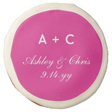 Pink Modern Personalized Wedding Reception Favor Sugar Cookie