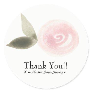 Pink Modern Watercolor Rose Floral Wedding Favor Classic Round Sticker
