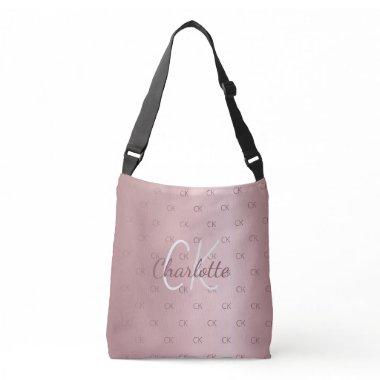 Pink monogram elegant modern script crossbody bag